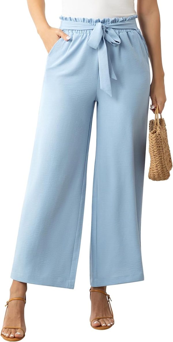 61ApBP74zDL._AC_SL1500 Womens Wide Leg Lounge Pants High Waisted Business Work Casual Pants Adjustable Tie Knot Loose Trousers with Pocket