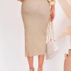 Midi Pencil Basic Skirt Casual Solid Split Side Stretchy Ribbed Knit Bodycon Mid Length Skirts for Women
