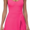 61CEcZRfEeL._AC_SL1500 Tennis Dress for Women U Neck Athletic Dress with Built in Shorts and Bra for Sleeveless Side Slit Flare Mini Dresses