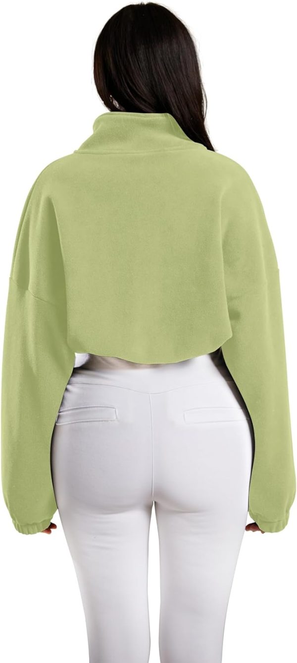 Women's Full Zip Fleece Short Jacket Oversized Athletic Running Long Sleeve Stand Collar Crop Warm Sherpa Coat