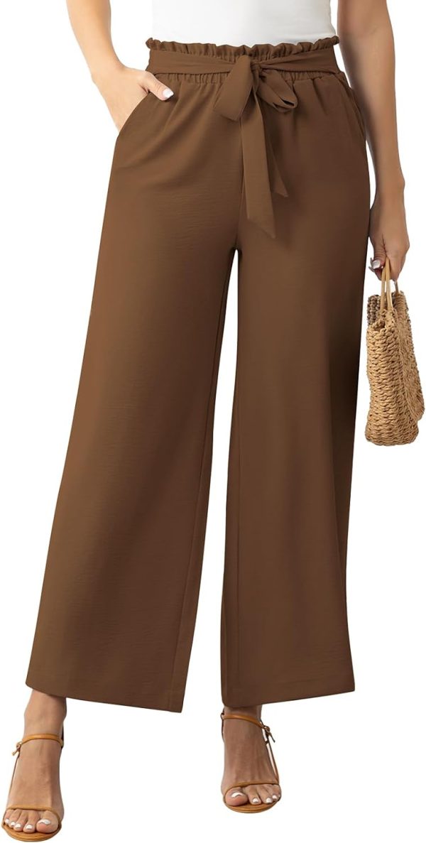 61CUp_xhg0L._AC_SL1500 Womens Wide Leg Lounge Pants High Waisted Business Work Casual Pants Adjustable Tie Knot Loose Trousers with Pocket