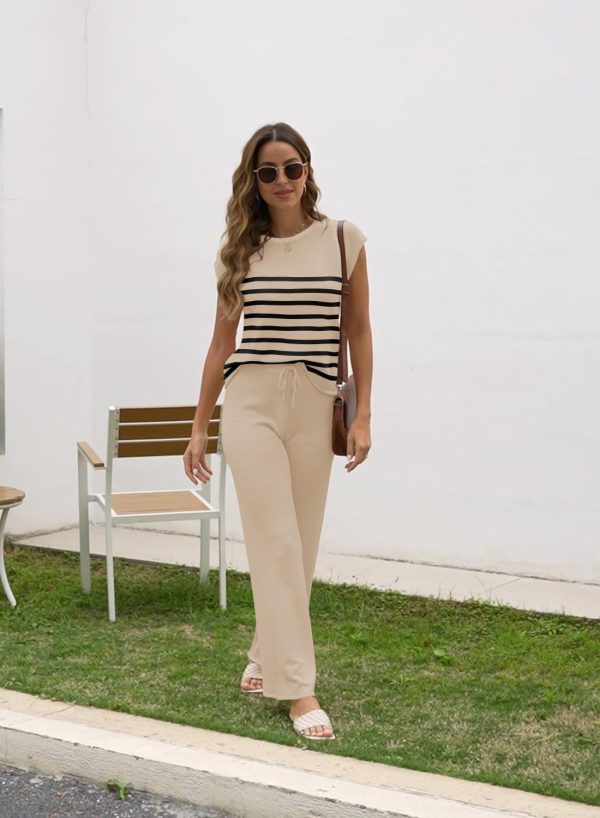 61CrauDkedL._AC_SL1500 Sets for Women Spring Outfits for Women 2024 Travel Wide Leg Pant Summer Two Piece Sets Lounge Matching Sets