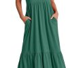 Women's Summer Casual Short Sleeve Crewneck Swing Dress Flowy Tiered Maxi Beach Dress with Pockets