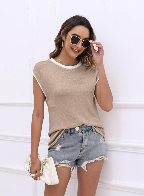 61Dm5L0KFYL._AC_SL1500 Womens Cap Sleeve Sweater Vest Summer Tops Sleeveless Tank Tops 2024 Trendy Spring Clothes Striped Short Sleeve Shirts