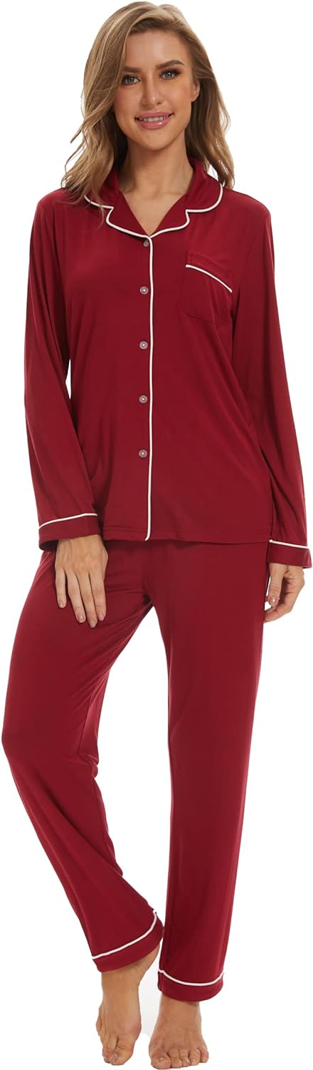 61Dopk2XJqL._AC_SL1500 Button Up Pajamas for Women Long Sleeve Sleepwear Soft Loungewear Ladies Pjs Set XS-XXL