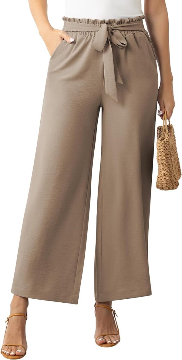 61EHi8E191L._AC_SL1500 Womens Wide Leg Lounge Pants High Waisted Business Work Casual Pants Adjustable Tie Knot Loose Trousers with Pocket