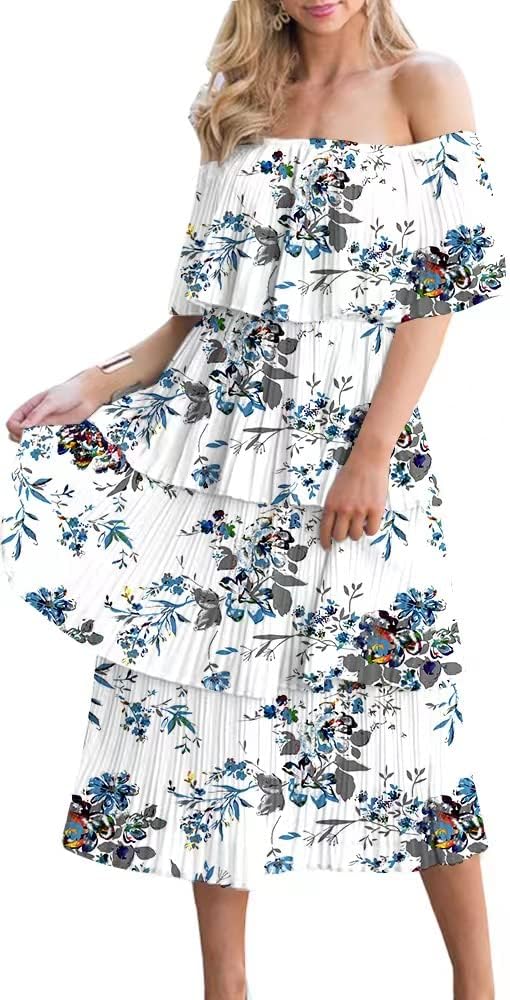 61FCl7nN3pL._AC_SL1000 Women's Off The Shoulder Ruffles Summer Valentines Day Loose Casual Chiffon Long Party Beach Maxi Dress