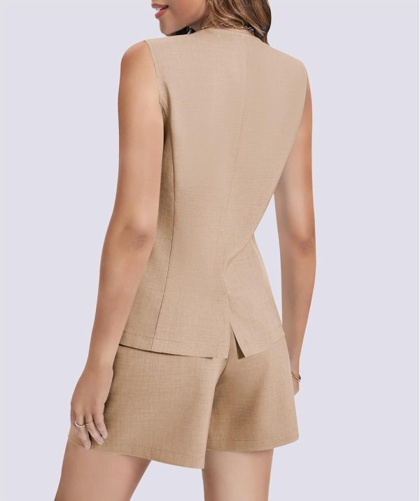 Women's Summer 2 Piece Outfits Sleeveless Round Neck Button Down High Waisted Pants 2024 Business Work Sets