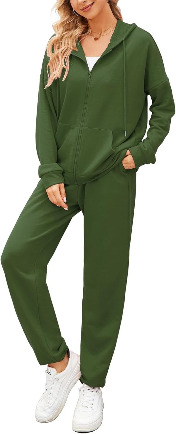 Women 2 Piece Outfits Tracksuit Casual Zip Up Hoodie Sweatsuits Jogging Long Pant Set