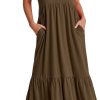 Women's Summer Casual Short Sleeve Crewneck Swing Dress Flowy Tiered Maxi Beach Dress with Pockets