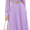 Business Casual Shirt Dress for Women Long Sleeves Pleated Midi Dresses with Belt