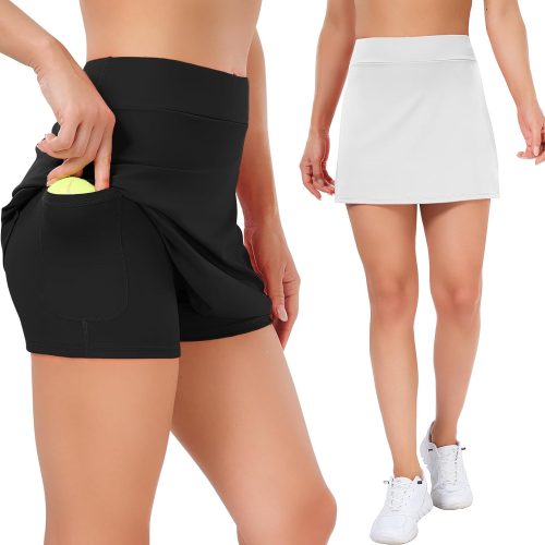 Tennis Skirts for Women Athletic Golf Skorts Workout Running Skirt Sports Activewear with Shorts Pocket 2 Pack