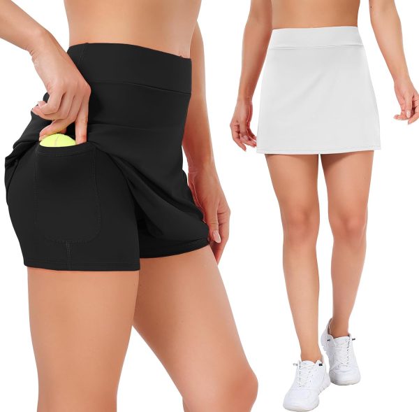 Tennis Skirts for Women Athletic Golf Skorts Workout Running Skirt Sports Activewear with Shorts Pocket 2 Pack