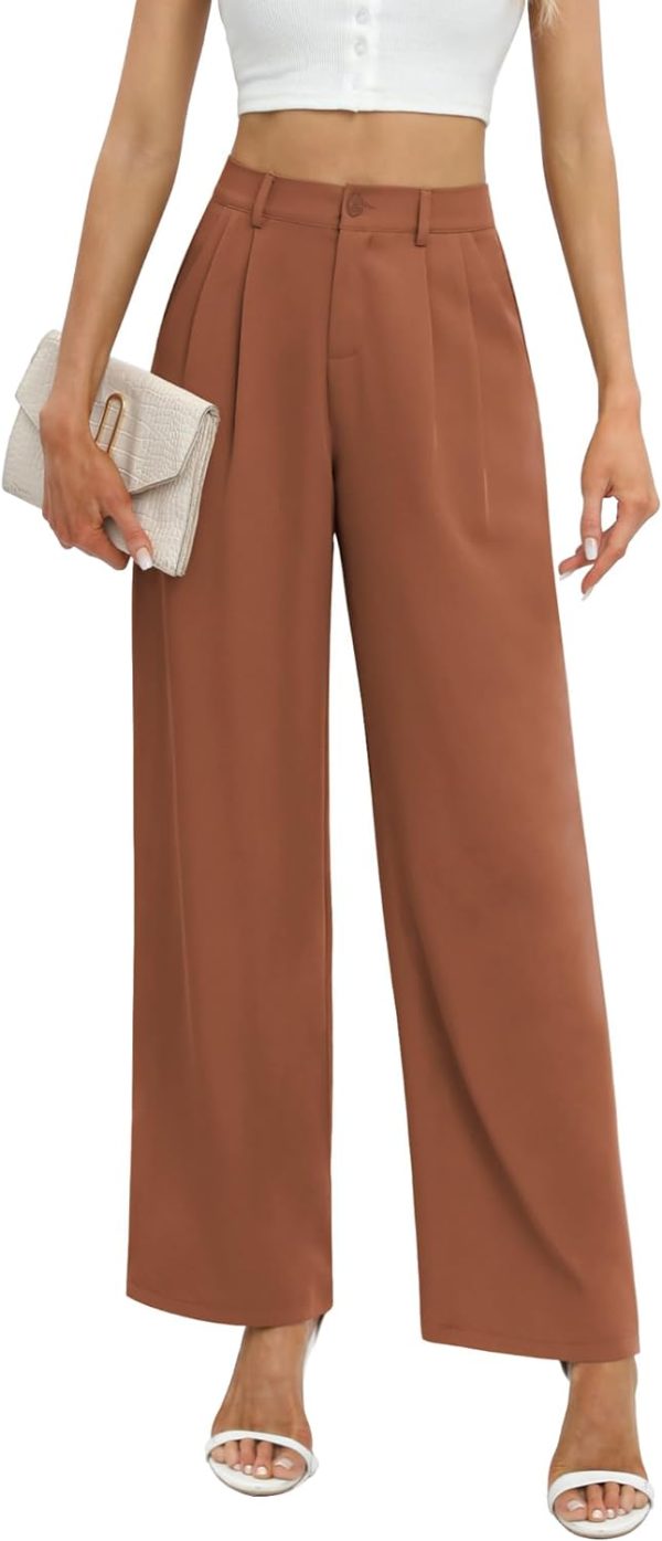 Women's Business Work Trousers High Waisted Wide Leg Pants Long Straight Suit Pants with Pocket