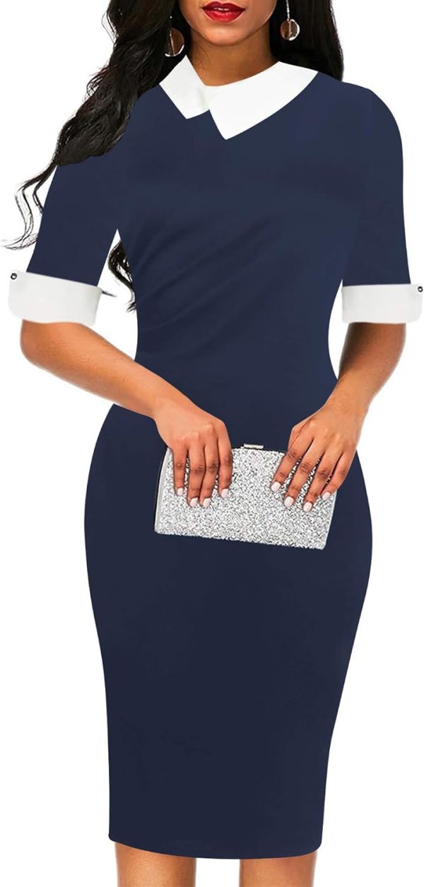 Women's Slim Fit Plaid Floral Printed Half Sleeve Formal Body-con Dress Pencil Dresses SK276