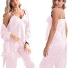 Womens Silk Satin Pajama Sets,Zebra Strips Comfy Robe and Pants Women Pajamas,Silky Camisole Woman Pjs Set 3 Pieces