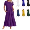 61NuycgedUL._AC_SL1500 Womens Summer Dresses Casual Short Sleeve Crewneck Swing Dress Casual Tiered t Shirt Dress with Pockets 2024 Trendy Outfits