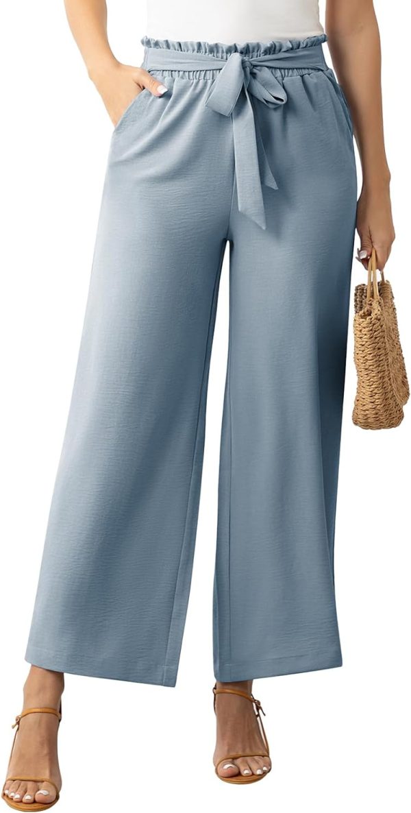 61Pha9vBOgL._AC_SL1500 Womens Wide Leg Lounge Pants High Waisted Business Work Casual Pants Adjustable Tie Knot Loose Trousers with Pocket