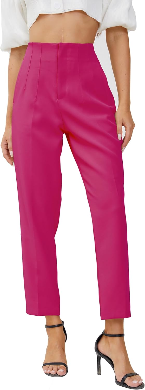 61Qyq2PmfuL._AC_SL1500 Women's High Waisted Business Trousers Straight Leg Pleated Office Slacks Pants
