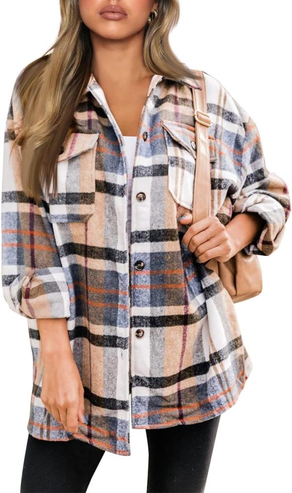 61S-UoP_qWL._AC_SL1200 Trendy Queen Womens Flannel Shacket Jacket Casual Plaid Button Down Long Sleeve Shirt Fall Clothes Outfits