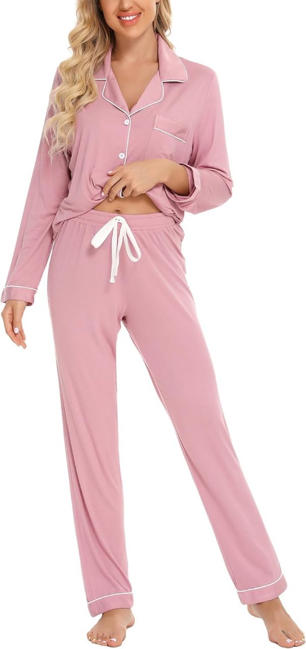 Pajamas Set Long Sleeve Womens Button Down Sleepwear Two Piece Nightwear Soft Pj Lounge Sets S-XXL