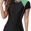 Women Zipper Rash Guard Sleeves Sun Protection Surf Rashguard Boyleg One Piece Sport Swimsuit Padded Bathing Suits