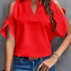 61Wrc4IYY7L._AC_SL1067 Women's Cold Shoulder Tops Summer Fashion Short Sleeve V Neck Casual Loose Solid Color Blouse Shirts