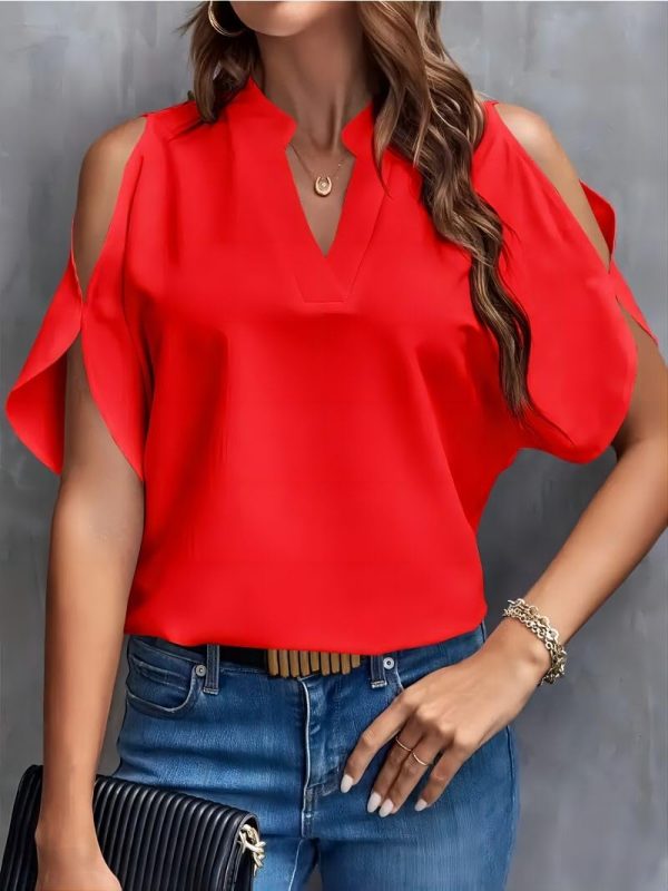 61Wrc4IYY7L._AC_SL1067 Women's Cold Shoulder Tops Summer Fashion Short Sleeve V Neck Casual Loose Solid Color Blouse Shirts