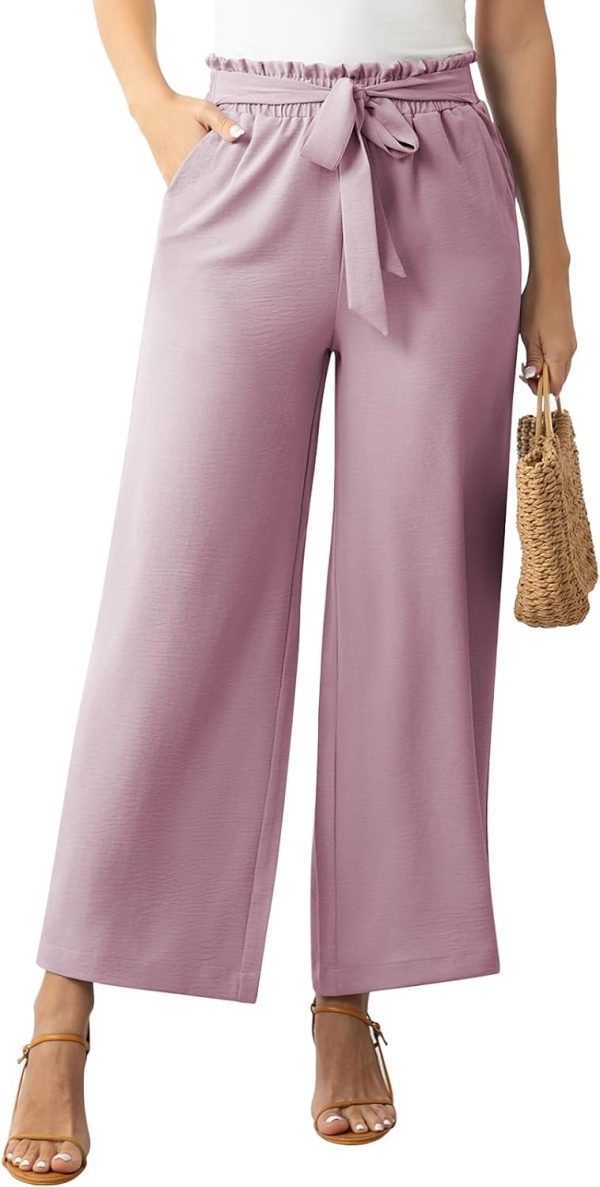 61XdHhFA-jL._AC_SL1500 Womens Wide Leg Lounge Pants High Waisted Business Work Casual Pants Adjustable Tie Knot Loose Trousers with Pocket