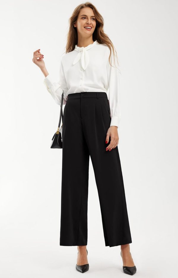 Libin Women's Wide Leg Pants High Waisted Work Dress Pants Loose Fit Back Elastic Waist Business Casual Trousers Office