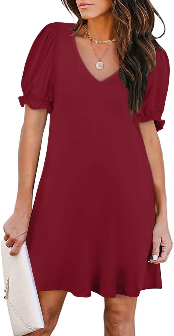 61YYYHwf-bL._AC_SL1500 Women's Casual Dresses Puff Short Sleeve V-Neck Cocktail Dress with Pockets