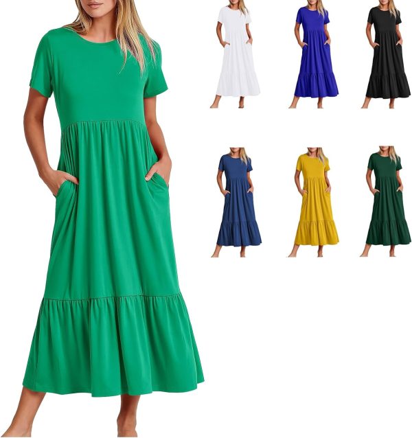 61YpPufqMvL._AC_SL1500 Womens Summer Dresses Casual Short Sleeve Crewneck Swing Dress Casual Tiered t Shirt Dress with Pockets 2024 Trendy Outfits
