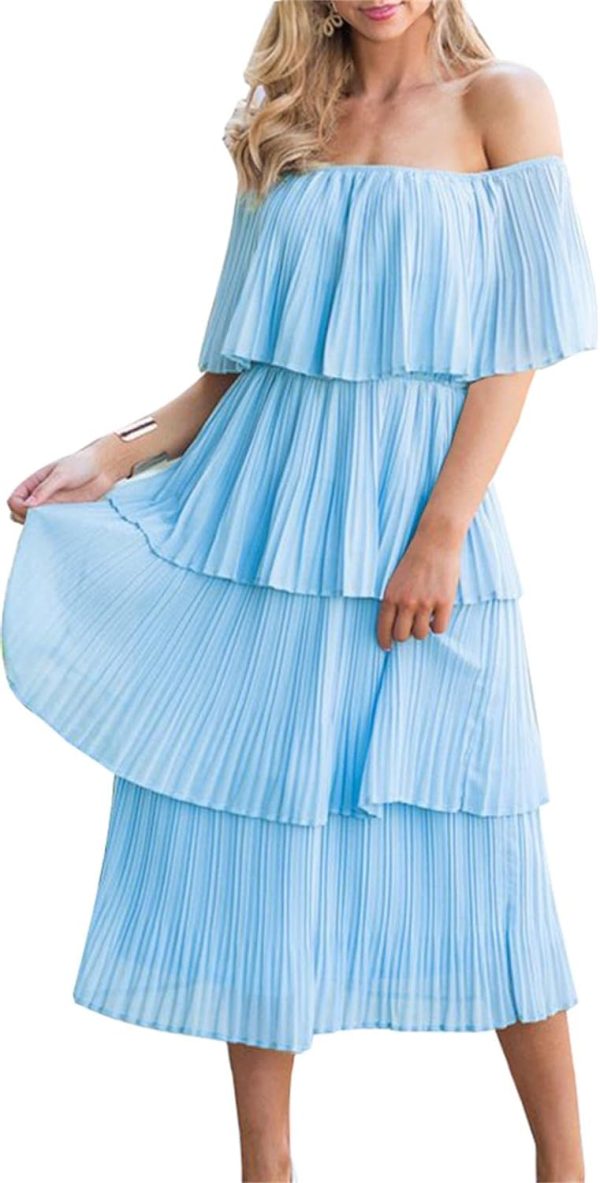 61YzrqYvekL._AC_SL1500 Women's Off The Shoulder Ruffles Summer Valentines Day Loose Casual Chiffon Long Party Beach Maxi Dress
