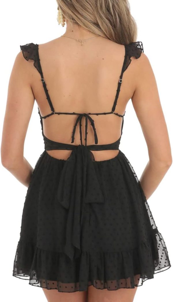 Women Graduation Dress Spaghetti Straps Sleeveless Short Dresses Y2k Low Cut Bodycon Going Out A-Line Mini Dress