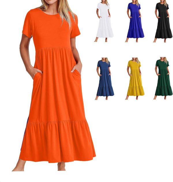 61ZxoZJijpL._AC_SL1500 Womens Summer Dresses Casual Short Sleeve Crewneck Swing Dress Casual Tiered t Shirt Dress with Pockets 2024 Trendy Outfits