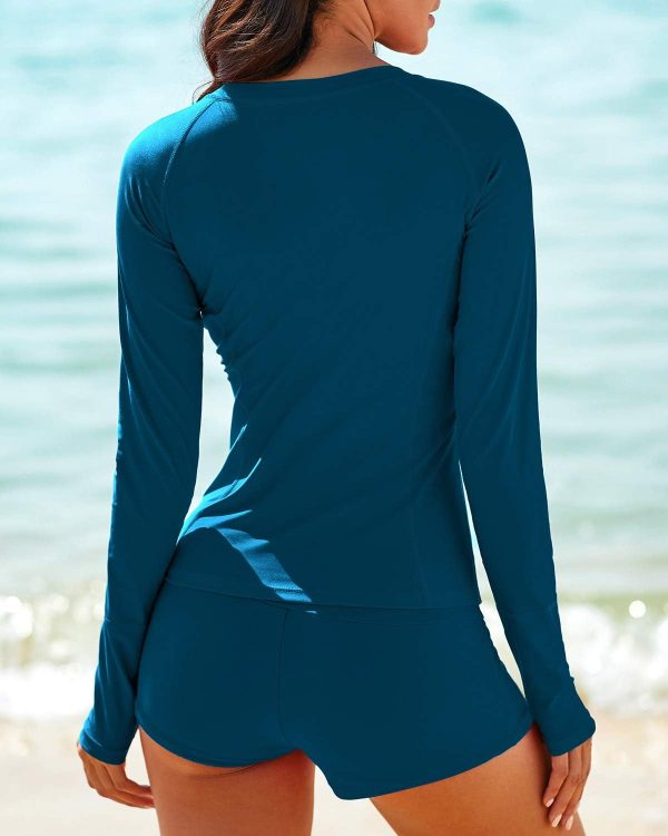 Women Two Piece Rash Guard Long Sleeve Half-Zipper UPF 50 Athletic Surfing Swimsuit