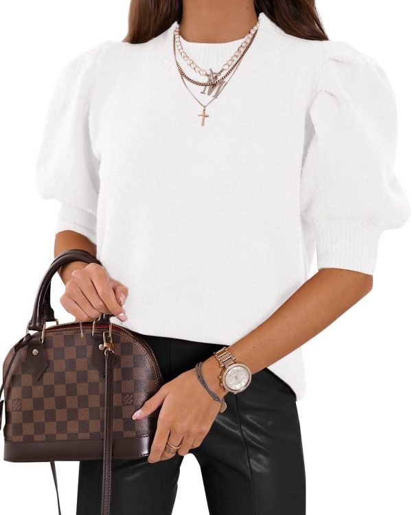 Women's Puff Short Sleeve Sweaters 2024 Fashion Spring Tops Casual Pullover Shirts