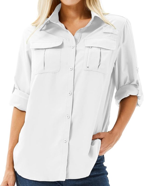 Women's UPF 50+ Long Sleeve UV Sun Protection Safari Shirt, Quick Dry SPF Hiking Fishing Breathable Shirts
