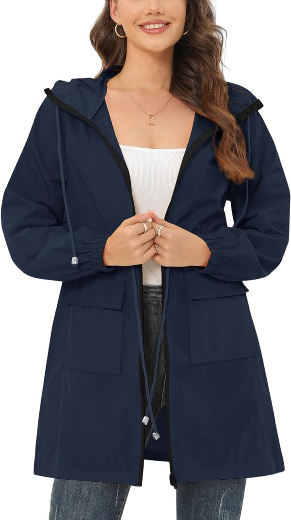 61bL_COzrPL._AC_SL1500 Rain Jacket for Women Waterproof with Hood Active Outdoor Long Rain Coats Packable Raincoat Lightweight Windbreaker