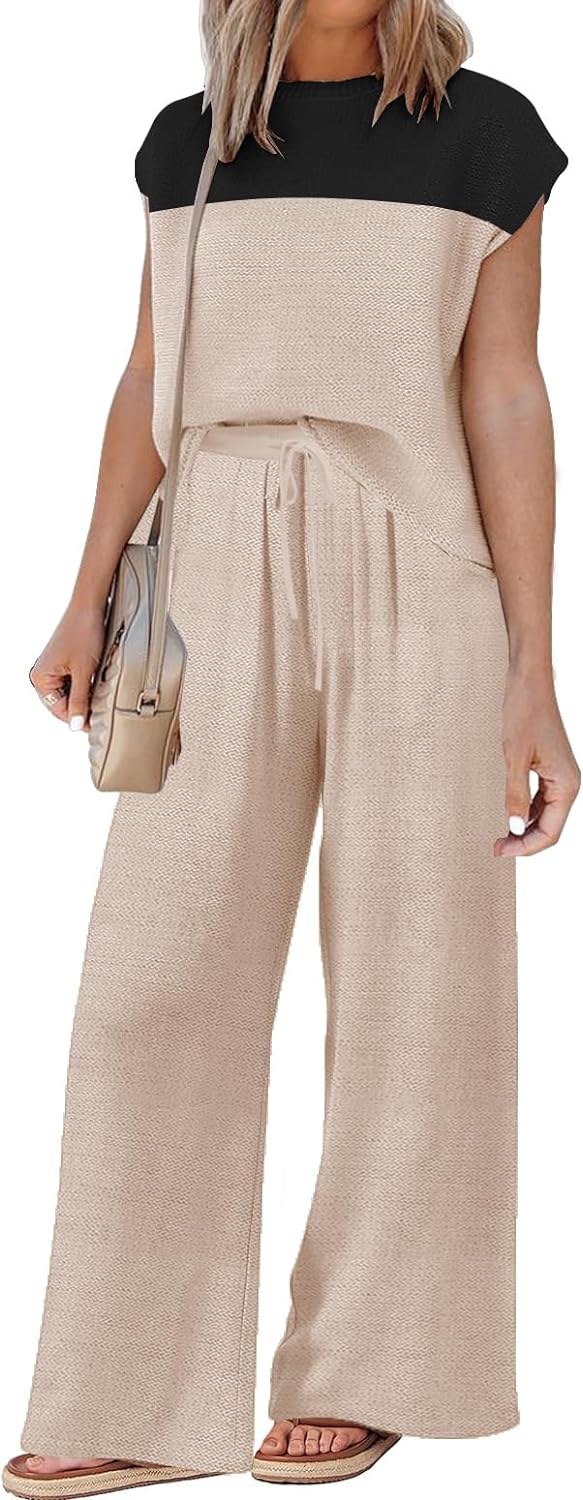 61cjVvqhGgL._AC_SL1500 Sets for Women Spring Outfits for Women 2024 Travel Wide Leg Pant Summer Two Piece Sets Lounge Matching Sets