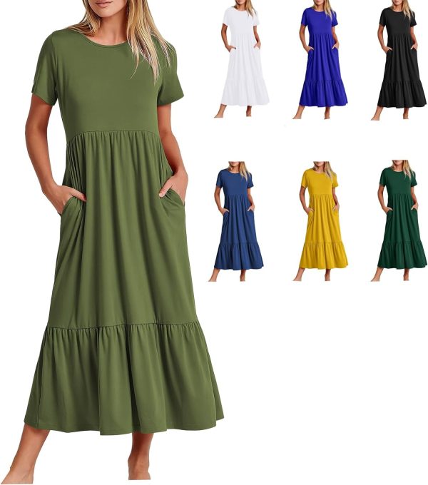 61d_9kVrxAL._AC_SL1500 Womens Summer Dresses Casual Short Sleeve Crewneck Swing Dress Casual Tiered t Shirt Dress with Pockets 2024 Trendy Outfits