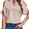 61df1PttFrL._AC_SL1067 Women's Cold Shoulder Tops Summer Fashion Short Sleeve V Neck Casual Loose Solid Color Blouse Shirts