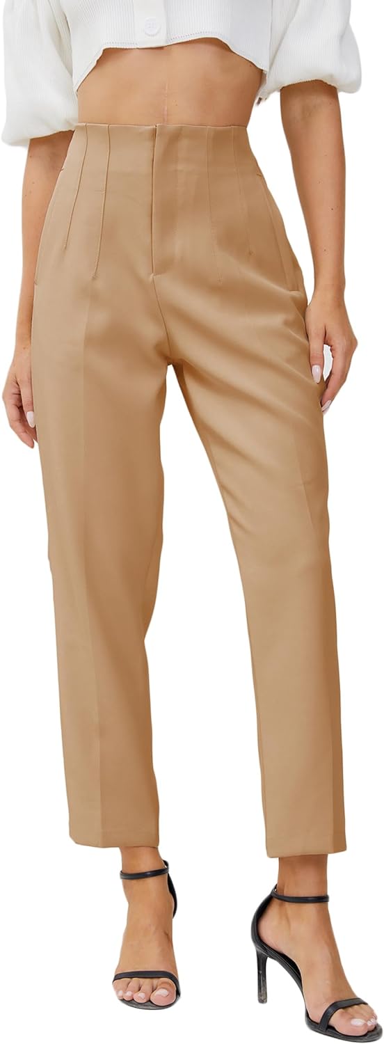 61djlw-3WRL._AC_SL1500 Women's High Waisted Business Trousers Straight Leg Pleated Office Slacks Pants