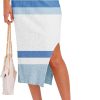 Midi Pencil Basic Skirt Casual Solid Split Side Stretchy Ribbed Knit Bodycon Mid Length Skirts for Women