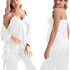 Womens Silk Satin Pajama Sets,Zebra Strips Comfy Robe and Pants Women Pajamas,Silky Camisole Woman Pjs Set 3 Pieces