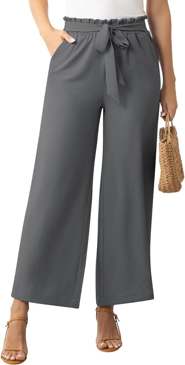61eeP5SWzAL._AC_SL1500 Womens Wide Leg Lounge Pants High Waisted Business Work Casual Pants Adjustable Tie Knot Loose Trousers with Pocket