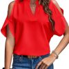 61gjRXV1kCL._AC_SL1067 Women's Cold Shoulder Tops Summer Fashion Short Sleeve V Neck Casual Loose Solid Color Blouse Shirts