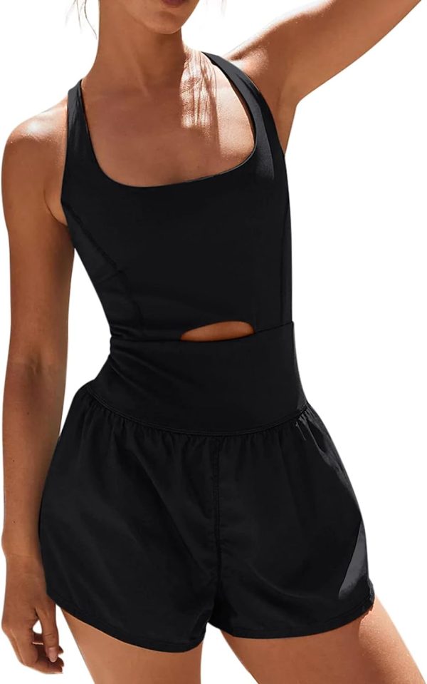 Womens Onesie Workout Rompers One Piece Exercise Jumpsuits Athletic Outfits Gym Yoga Clothes