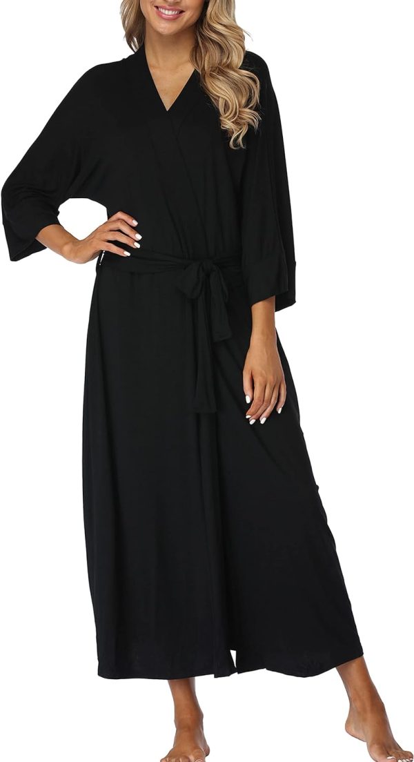61gtOognUgL._AC_SL1500 Womens Soft Long Kimono Robes Lightweight Full Length Knit Bathrobe With Pockets Ladies Casual Dressing Gown