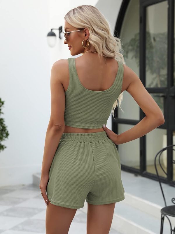 Trendy Queen Two Piece Summer Outfits Women Shorts Sets 2 Piece Sleeveless Matching Lounge Crop Top and High Waisted Shorts